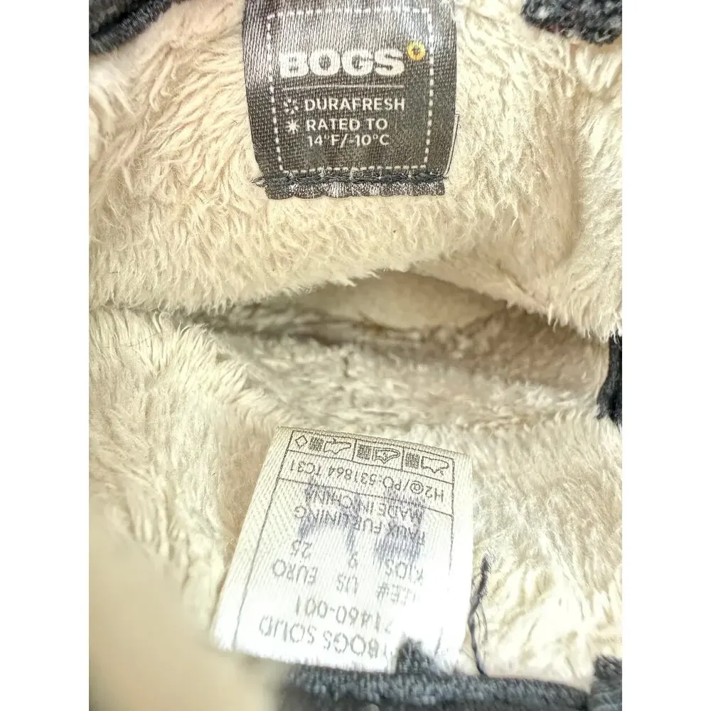Bogs Kids Winter Boots Youth‎ Size 9 Black Faux Fur Lined Waterproof Outdoors